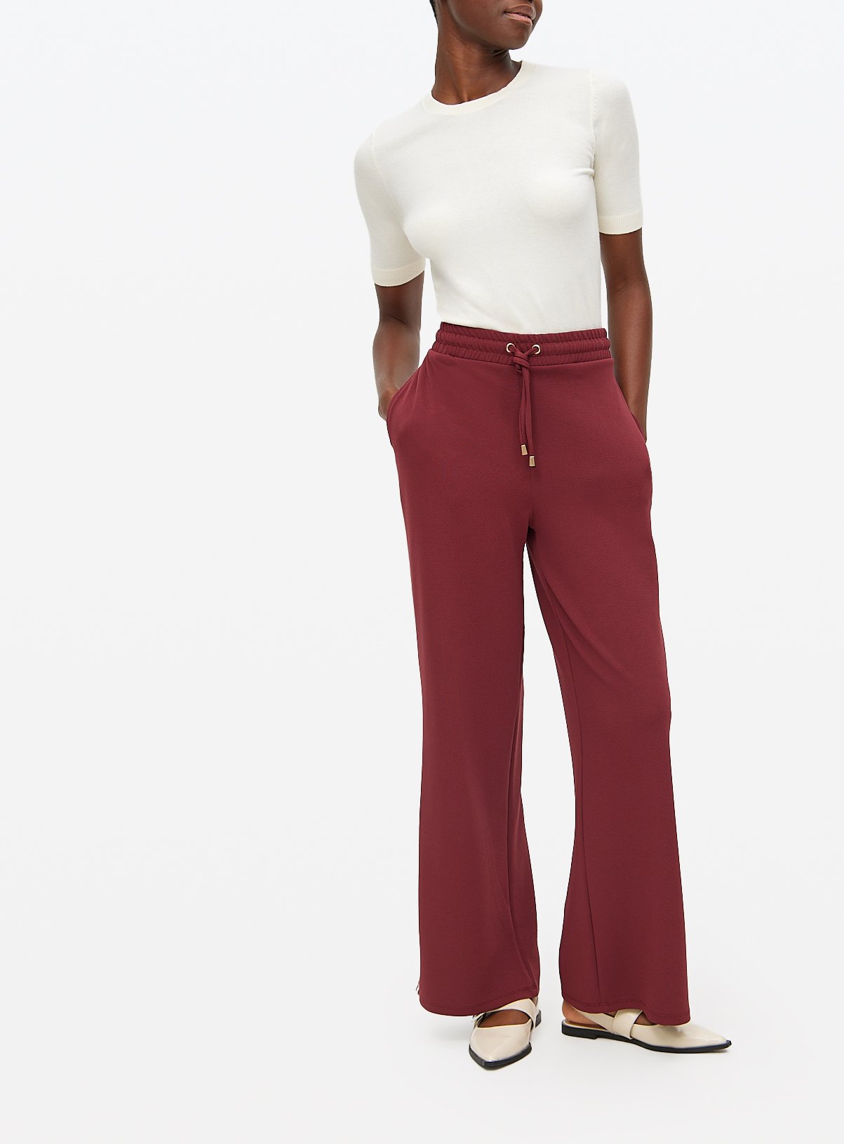 Dark Red Side-Stripe Wide Leg Trousers 22 - Image 2 thumbnail